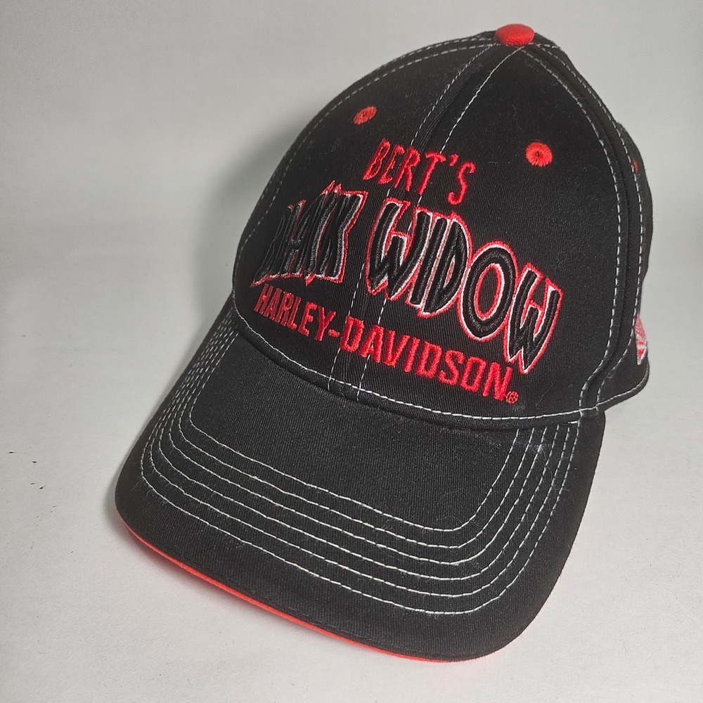 Harley-Davidson Berts Black Widow Hat Biker Spider Web Cap Black Red Mens